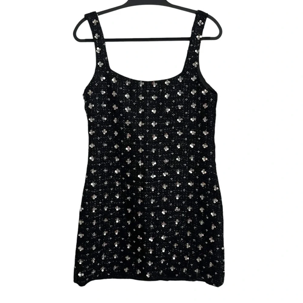 Storia Sequin Tweed Clovers Flowers Side Slit Mini Party Dress Size Large - Picture 6 of 16